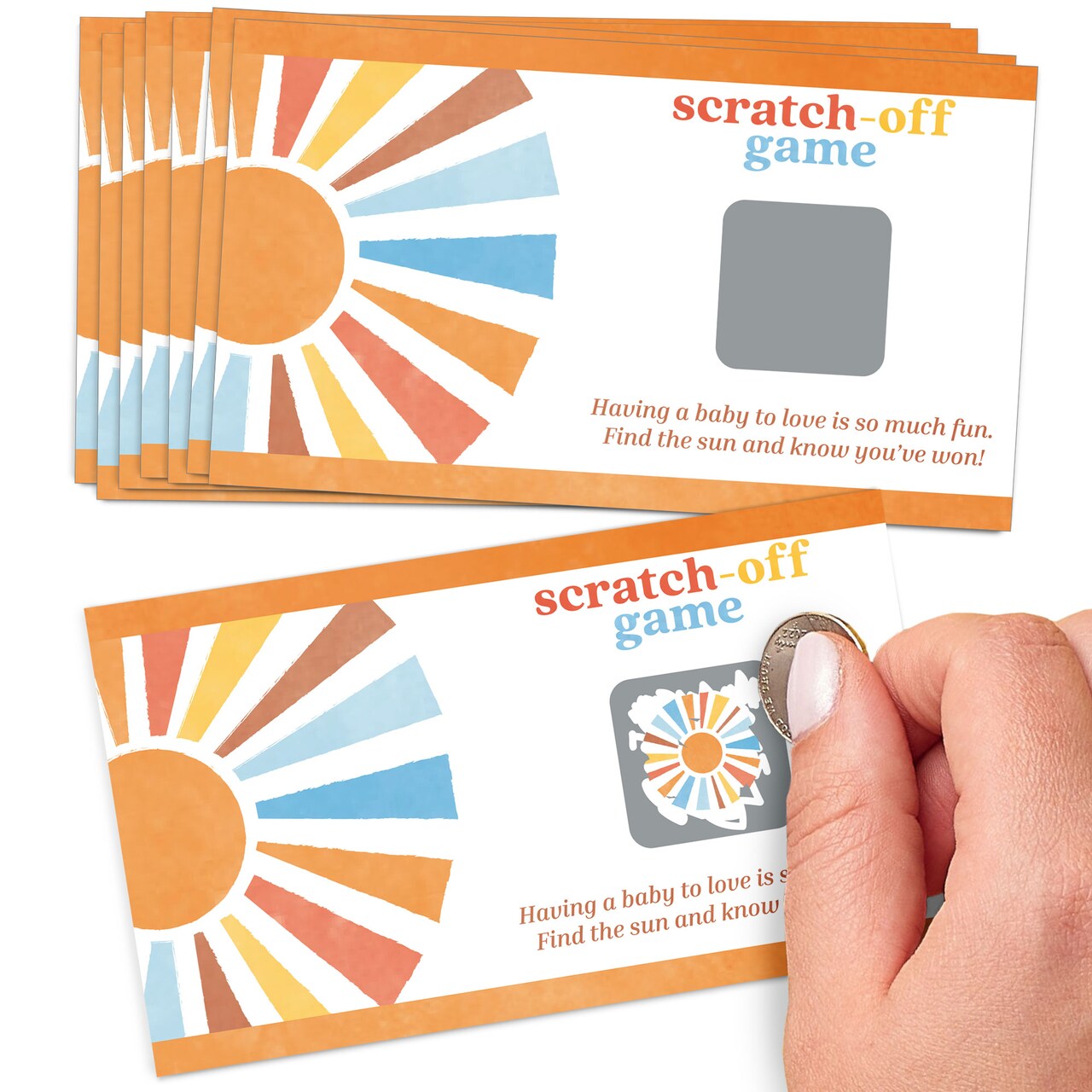 Big Dot of Happiness Retro Sunshine Baby Shower Scratchers, Here Comes The Son Boy Boho Party Game Scratch Off Cards - 22 Count